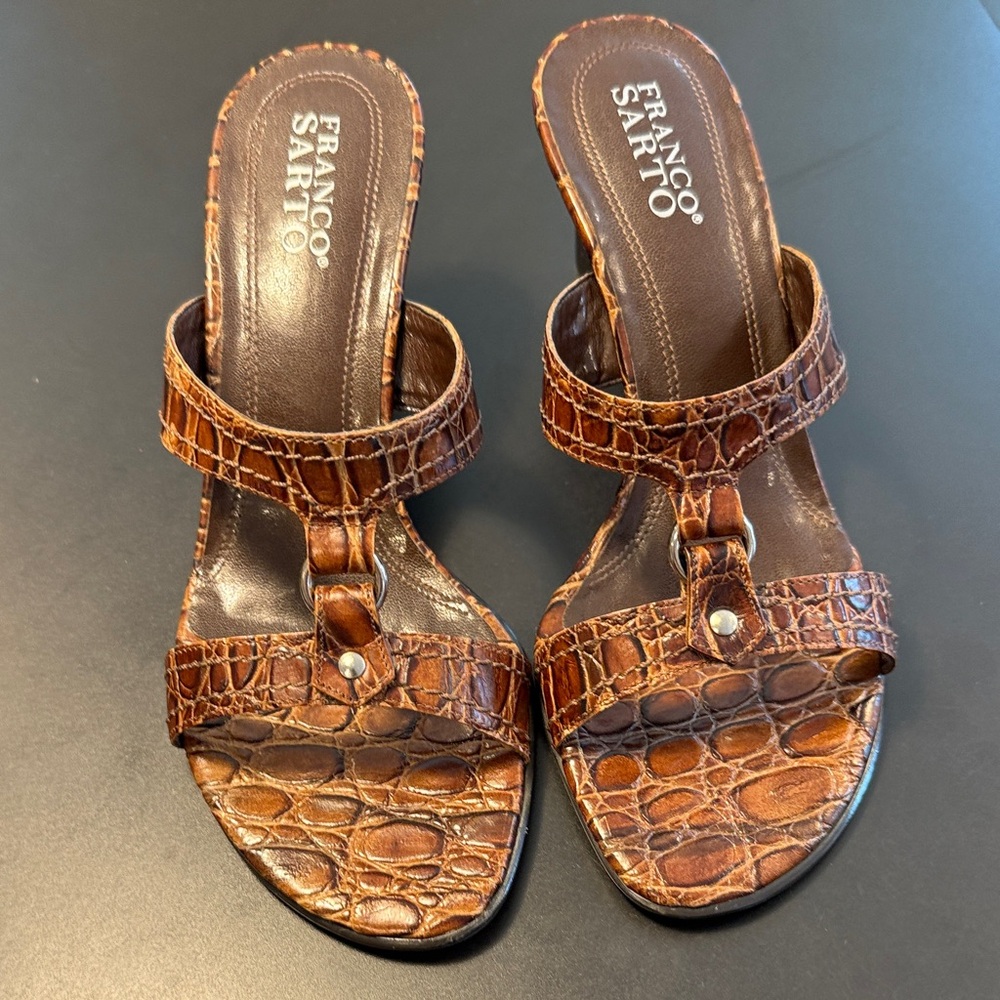 Franco Sarto Croc-Embossed Tan Sandals